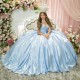 Off Shoulder Sky Blue Sweet 15 Gowns V Neck Quinceanera Dress