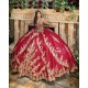 Off Shoulder Red Quinceanera Dress Lace Appliques Sweetheart Neck Sweet 15 Gowns