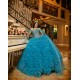 Ruffled Blue Quinceanera Dress Crystal Sweetheart Neck Sweet 15 Gowns