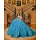 Ruffled Blue Quinceanera Dress Crystal Sweetheart Neck Sweet 15 Gowns