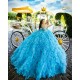 Ruffled Blue Quinceanera Dress Crystal Sweetheart Neck Sweet 15 Gowns