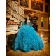 Ruffled Blue Quinceanera Dress Crystal Sweetheart Neck Sweet 15 Gowns