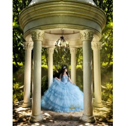 Ruffled Sky Blue Quinceanera Dress Off Shoulder Sweetheart Neck Sweet 15 Gowns