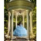 Ruffled Sky Blue Quinceanera Dress Off Shoulder Sweetheart Neck Sweet 15 Gowns