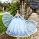 Sweetheart Neck Sky Blue 15 Dresses Lace Appliques Cape For Quince Dress