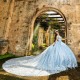 Sweetheart Neck Sky Blue 15 Dresses Lace Appliques Cape For Quince Dress