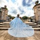 Sweetheart Neck Sky Blue 15 Dresses Lace Appliques Cape For Quince Dress