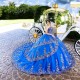 Sleeveless Blue Quinceanera Dress Lace Appliques Sweetheart Neck 15 Dresses