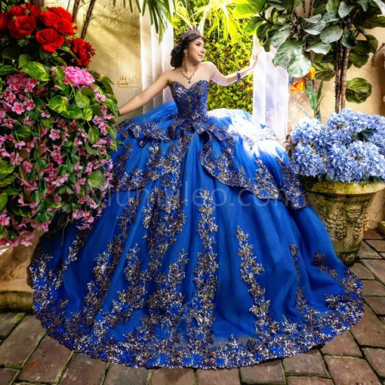 Sleeveless Blue Quinceanera Dress Lace Appliques Sweetheart Neck 15 Dresses