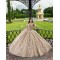 Sleeveless Champagne Quinceanera Dress Sweetheart Neck Sweet 15 Gowns With 3D Flowers