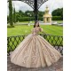 Sleeveless Champagne Quinceanera Dress Sweetheart Neck Sweet 15 Gowns With 3D Flowers