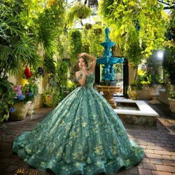 Sleeveless Green Quinceanera Dress Sweetheart Neck Sweet 15 Gowns With 3D Flowers