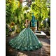 Sleeveless Green Quinceanera Dress Sweetheart Neck Sweet 15 Gowns With 3D Flowers