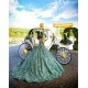 Sleeveless Green Quinceanera Dress Sweetheart Neck Sweet 15 Gowns With 3D Flowers