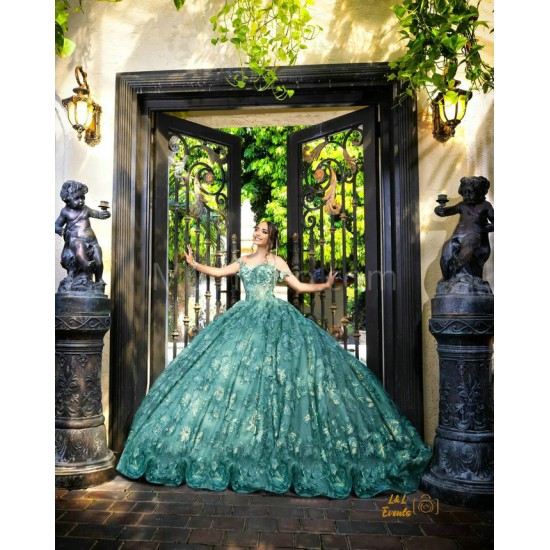 Sleeveless Green Quinceanera Dress Sweetheart Neck Sweet 15 Gowns With 3D Flowers