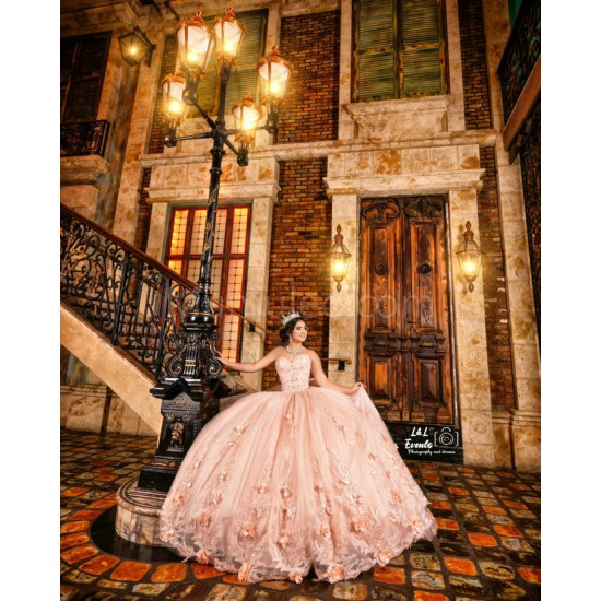 Sleeveless Pink Quinceanera Dress Sweetheart Neck 15 Dresses With 3D Flowers