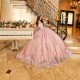 Sleeveless Rose Gold Sweet 15 Gowns Sweetheart Neck Quince Dress With 3D Flowers