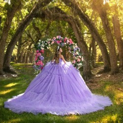 Sleeveless Ruffled Lilac Sweet 15 Gowns V Neck Quinceanera Dress