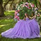 Sleeveless Ruffled Lilac Sweet 15 Gowns V Neck Quinceanera Dress