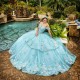 Sleeveless Tiffany Blue Sweet 15 Gowns Sweetheart Neck Quince Dress With 3D Flowers