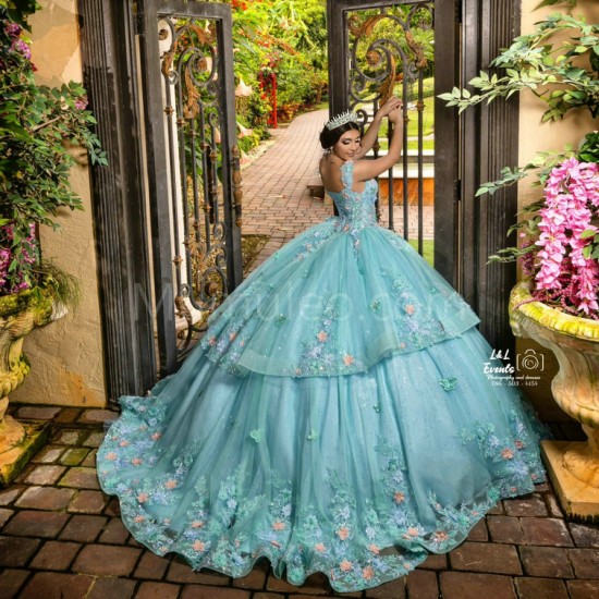 Sleeveless Tiffany Blue Sweet 15 Gowns Sweetheart Neck Quince Dress With 3D Flowers