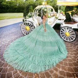 Tiered Sage Green Quinceanera Dress Square Collar Sleeveless Sweet 15 Gowns