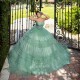 Tiered Sage Green Quinceanera Dress Square Collar Sleeveless Sweet 15 Gowns