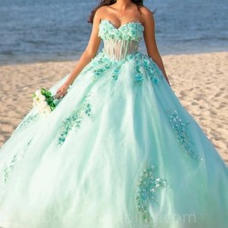 Light Green Quinceanera Dresses Vestidos De 15 Quinceañera Fiesta Applique Lace Beads Tull Off the Shoulder Ball Gown Sweet 16