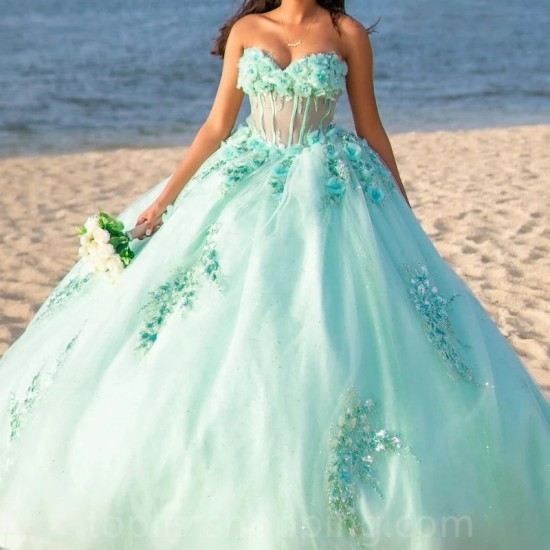 Light Green Quinceanera Dresses Vestidos De 15 Quinceañera Fiesta Applique Lace Beads Tull Off the Shoulder Ball Gown Sweet 16